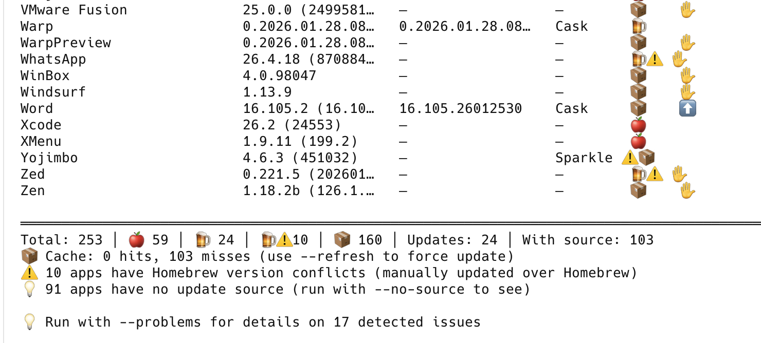 app-updater: Statistik-Footer mit Update-Übersicht